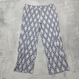 D&Co. Beach Pants Womens XL TALL Blue Geometric Pull On Wide Leg Stretch